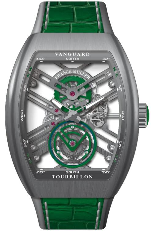 Best FRANCK MULLER Vanguard Tourbillon Skeleton Brushed Titanium - Green V 45 T SQT (VE) (BR TT) (TT.BLC VE) Replica Watch